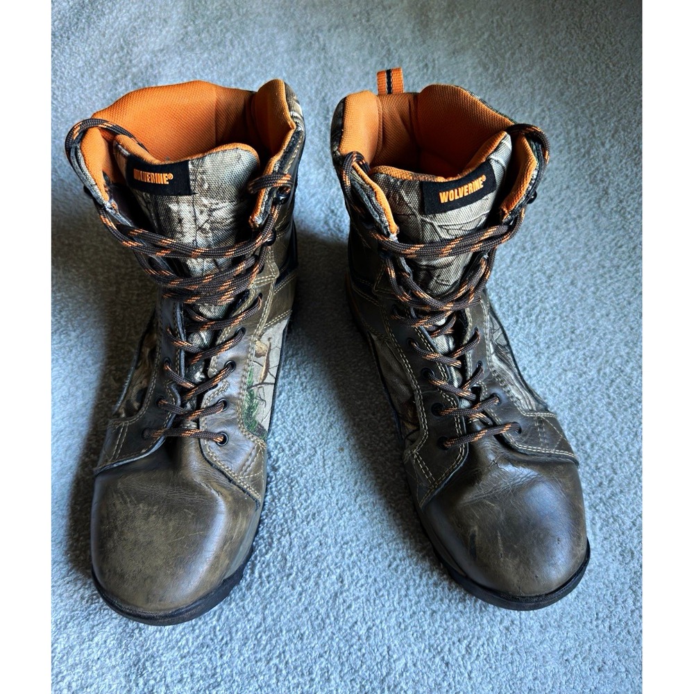 Wolverine Men's 11M Brown Leather Camo Hunting Outdoor Boots Lace Up Hiking